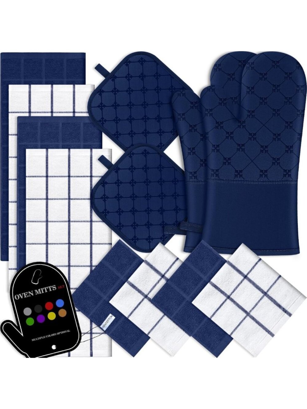 12PCS Kitchen Set: Heat Resistant Oven Mitts, Towels & Pot Holders - Non-Slip
